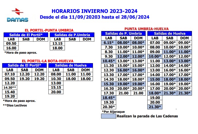 Horarios Damas Invierno